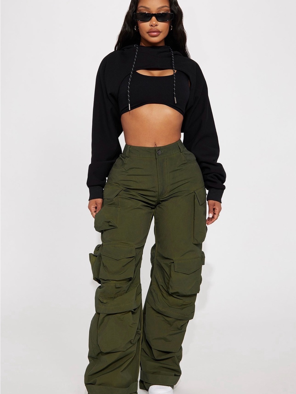 Fashion Nova Olive Green Wide-Leg Cargo Pants